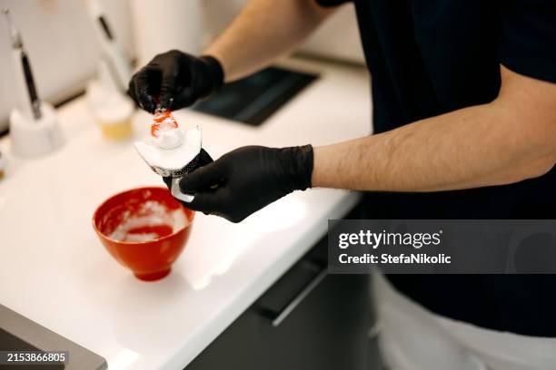 material de mezcla para impresión dental - molde dental fotografías e imágenes de stock