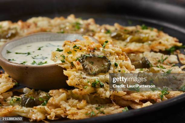 crispy parmesan dill pickle crisps - appetizer stock pictures, royalty-free photos & images