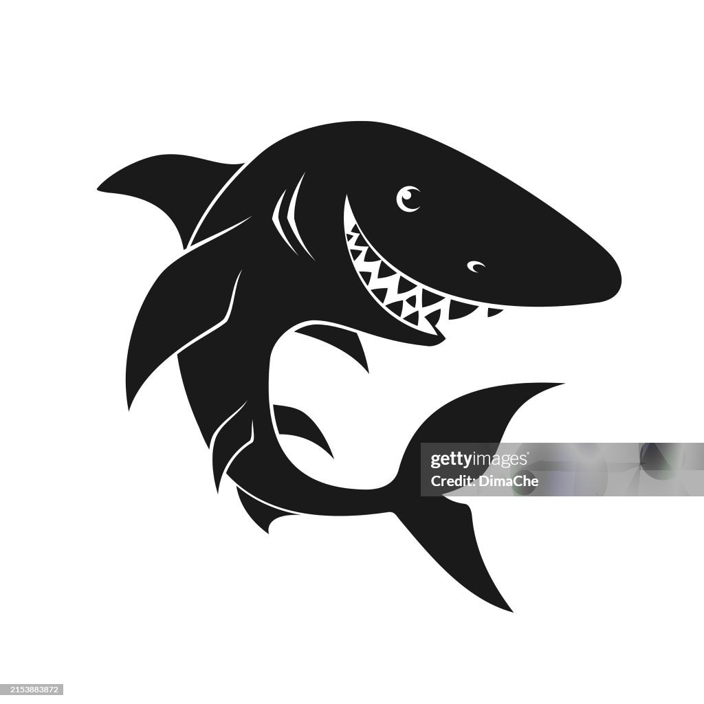 Shark Silhouette. Cute Toothy Shark Character Mascot - cut out vector icon