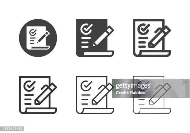document checking form icons - multi series - form filling stock illustrations