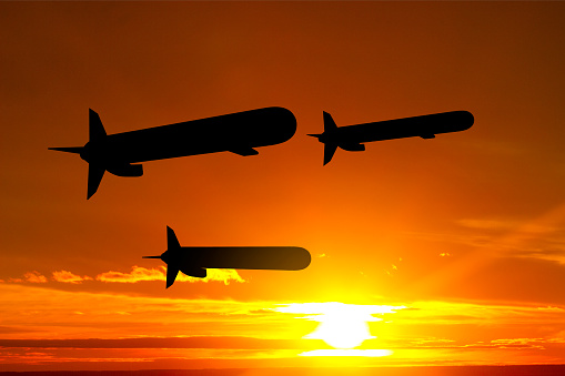 Silhouettes of Tomahawk cruise missiles