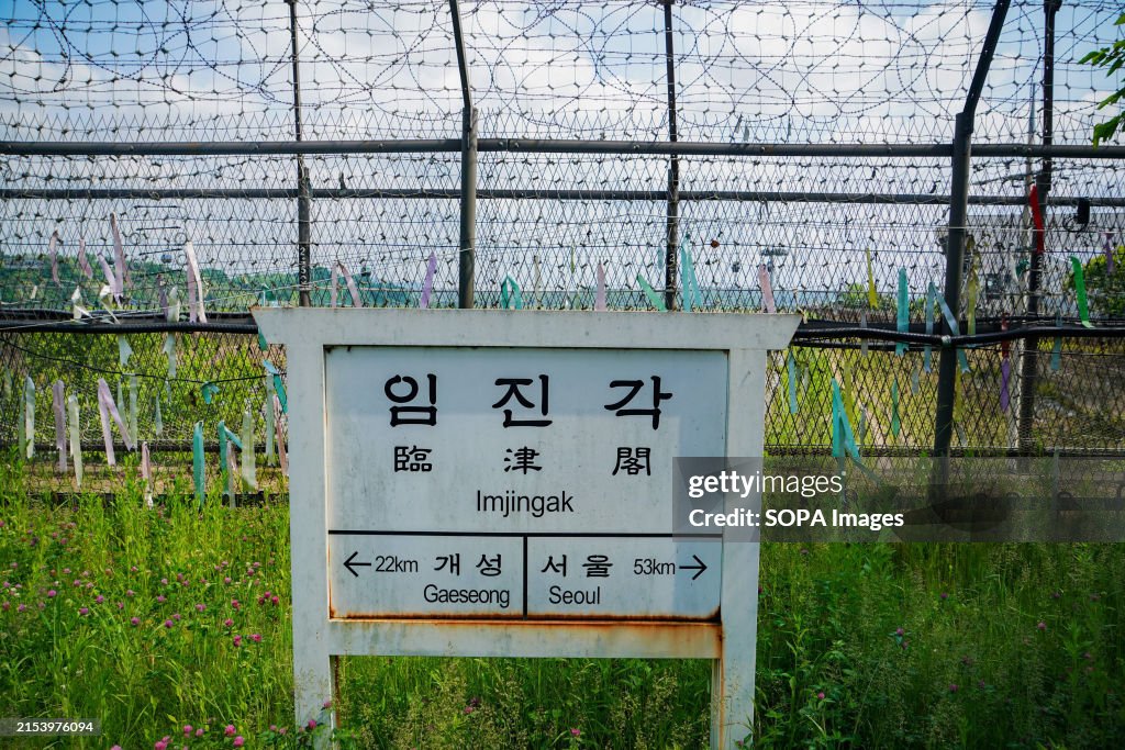 A train station sign depicting the location of Imjingak is...