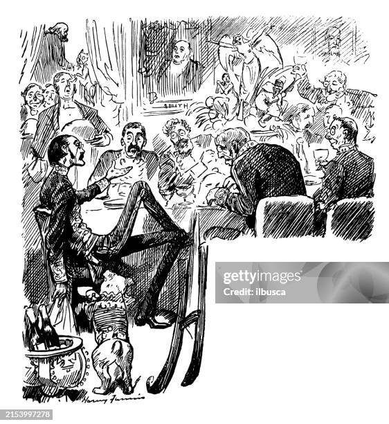 british satire caricature comic cartoon illustration - outdoor dining table stock illustrations
