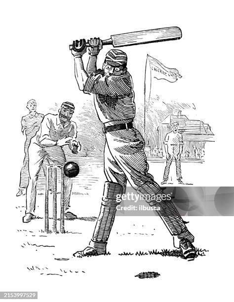 british satire caricature comic cartoon illustration - cricket bowler stock illustrations