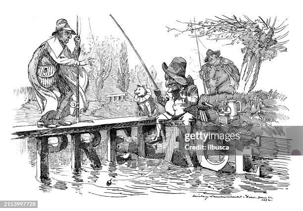 british satire caricature comic cartoon illustration - casting net stock illustrations