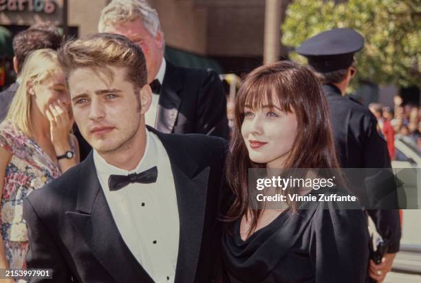 Actress Shannen Doherty with her "Beverly Hills, 90210" co-star, actor Jason Priestley at the 43rd Primetime Emmy Awards, Pasadena Civic Auditorium,...