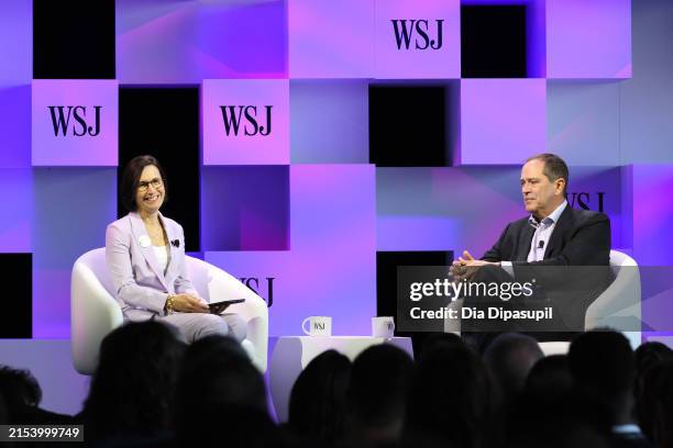 Jamie Heller, Business Editor, The Wall Street Journal and Chuck Robbins, Chair and CEO, Cisco speak onstage during The Wall Street Journal's Future...
