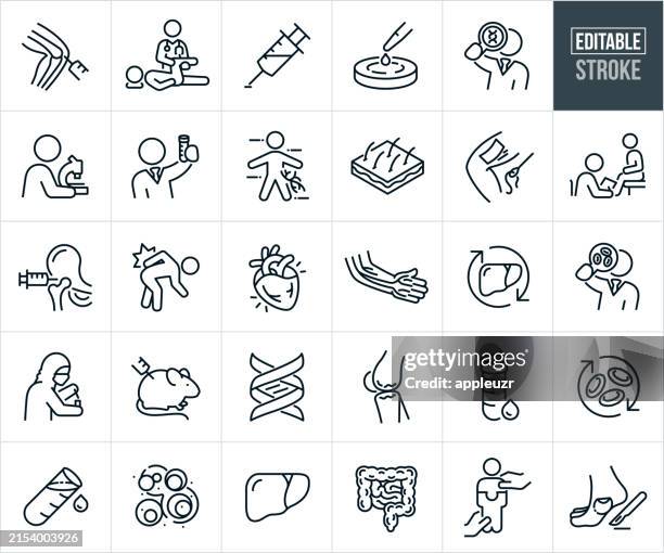 regenerative medicine thin line icons - editable stroke - stem cell stock illustrations