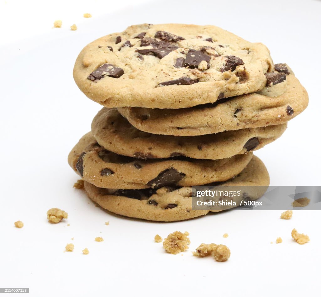 Close-up of cookies against white background,New York,United States,USA
