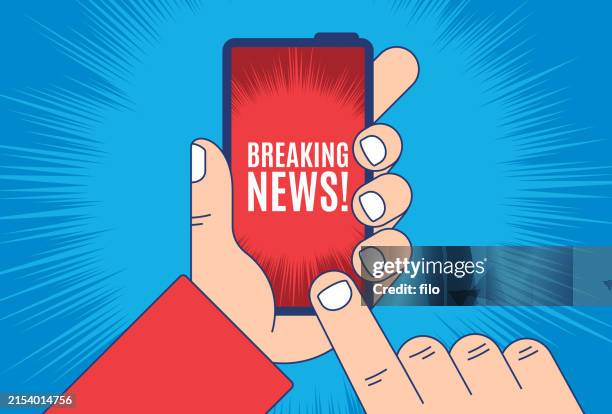 stockillustraties, clipart, cartoons en iconen met breaking news mobile device - van vorm veranderen