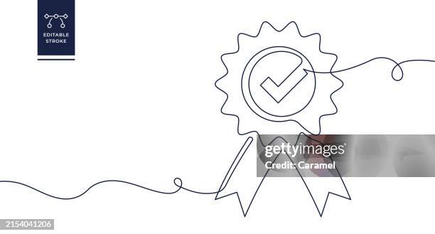 stockillustraties, clipart, cartoons en iconen met award ribbon continuous line icon - prestatie