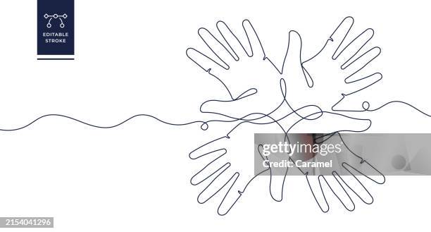togetherness, unity, support concepts continuous line icons - continuous line drawing stock illustrations