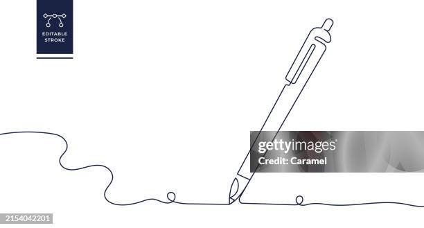 stift, signatur-endlosliniensymbol - schreiben stock-grafiken, -clipart, -cartoons und -symbole