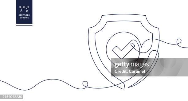 stockillustraties, clipart, cartoons en iconen met shield, protection, security continuous line icon - continuïteit