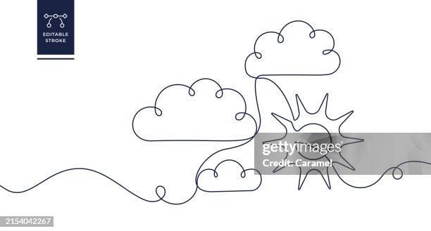 ilustraciones, imágenes clip art, dibujos animados e iconos de stock de icono de línea continua de sol y nubes - continuous line drawing cloud