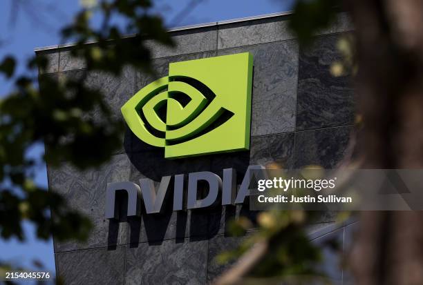 Sign is posted in front of Nvidia headquarters on May 21, 2024 in Santa Clara, California. Chip maker Nvidia will report first quarter earnings on...