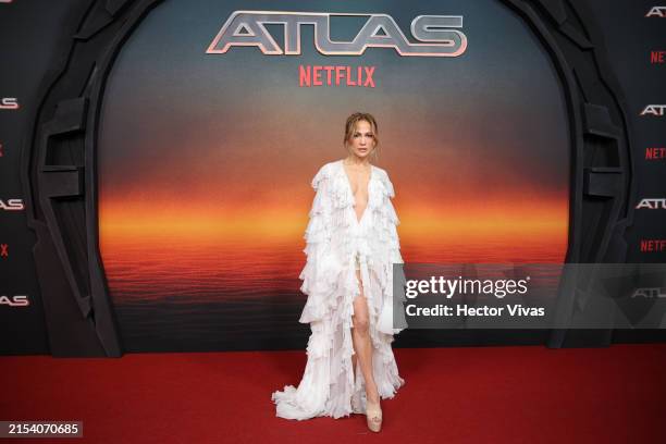 Jennifer Lopez poses during the 'Atlas' Mexico City Fan Event at Plaza Toreo Parque Central on May 21, 2024 in Naucalpan de Juarez, Mexico.