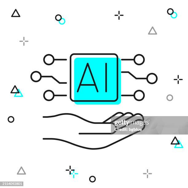 artificial intelligence ai in hand. line icon on white background - holding computer chip stock illustrations