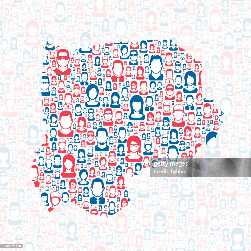 Grundy County, Tennessee. Map with blue and red People