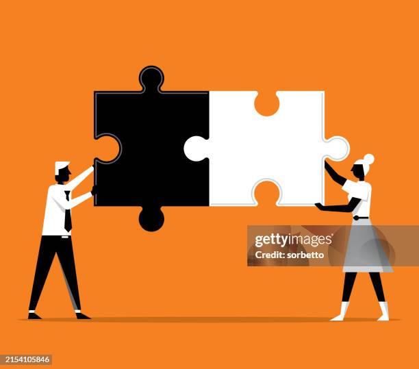 business puzzle pieces - miteinander verbunden stock-grafiken, -clipart, -cartoons und -symbole