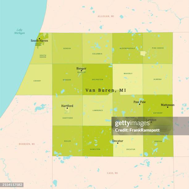 mi van buren county vector map green - south haven mi stock illustrations