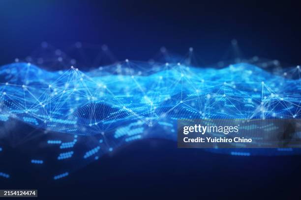 connected network and data wave - nanotechnologie stockfoto's en -beelden
