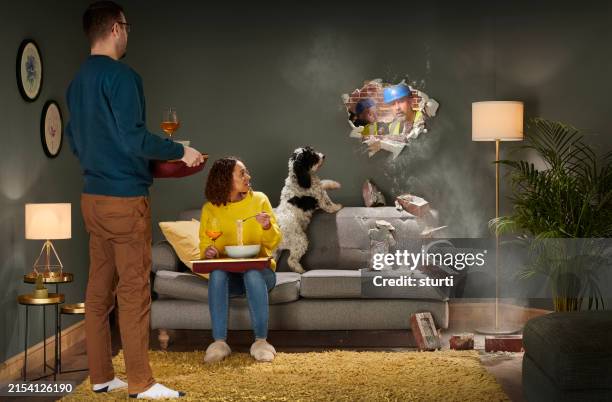 builder's mishap knock hole through wall - shoddy construction stock pictures, royalty-free photos & images