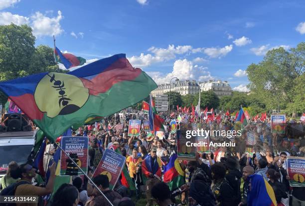 Solidarity demonstration held in Paris, the capital of France, in solidarity with the Kanaks, the indigenous people of New Caledonia, on May 25,...