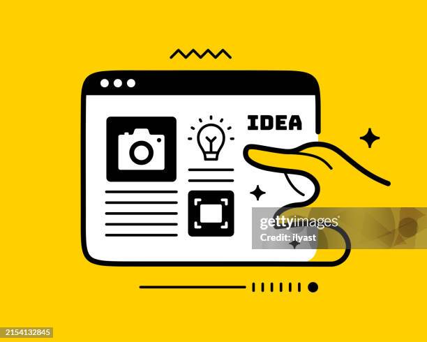 line web browser design with icons for photography idea - digital-single-lens-reflex-camera stock illustrations