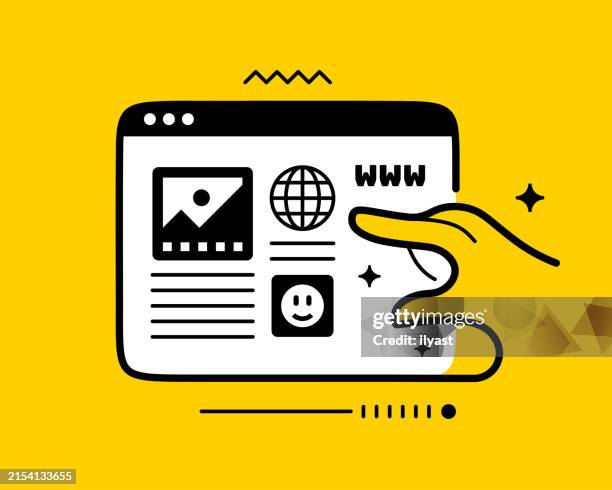 ilustraciones, imágenes clip art, dibujos animados e iconos de stock de diseño de navegador web de línea con iconos para www - diseño web adaptable