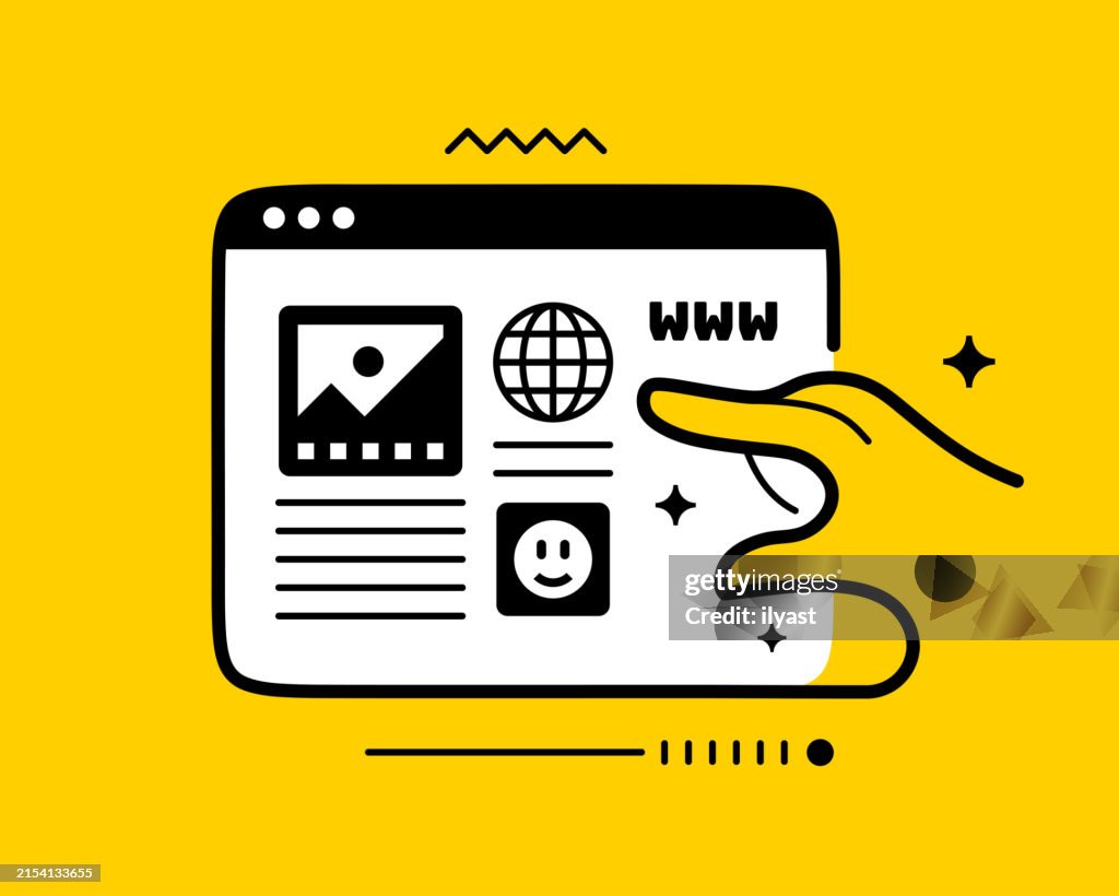 Line Web Browser Design with Icons for WWW