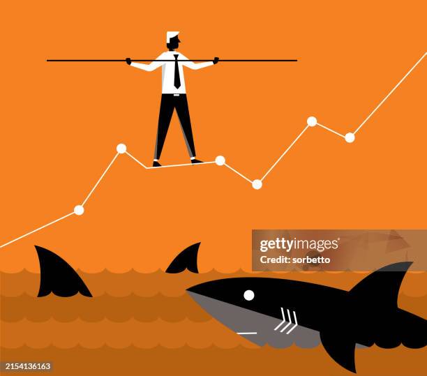 challenge - shark - businessman - stability stock illustrations
