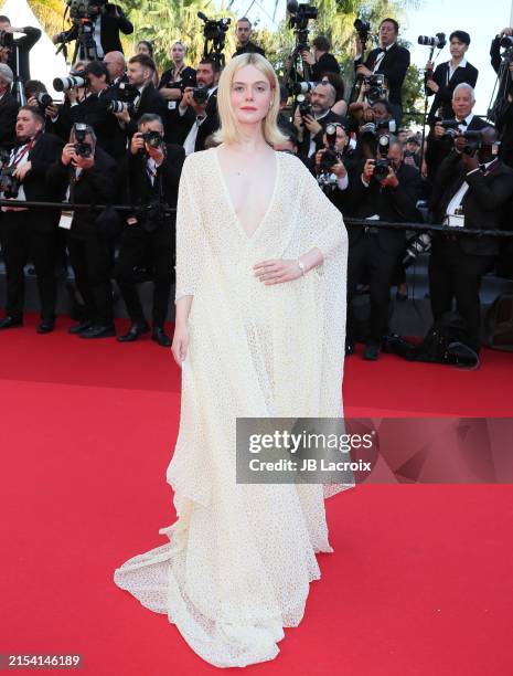 Elle Fanning attends the closing ceremony red carpet at the 77th annual Cannes Film Festival at Palais des Festivals on May 24, 2024 in Cannes,...