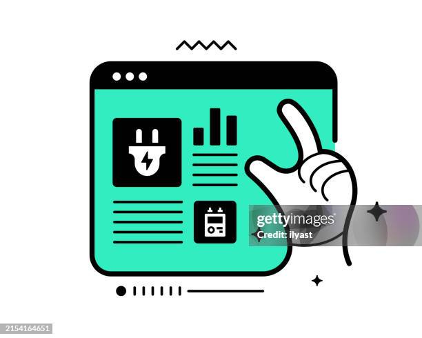 continuous line web browser with icons for house utilities - landing page mockup stock illustrations