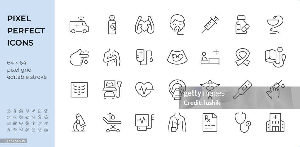 Diagnostics & Cardiology icon set. Editable stroke weight. Pixel perfect icons.
