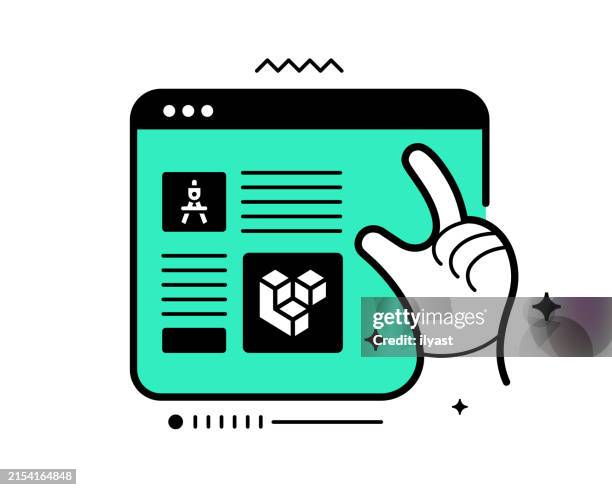 continuous line web browser with icons for 3d design - web designer logo stock illustrations