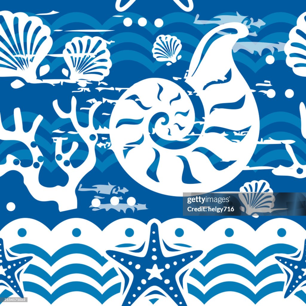 Sea Graphical Pattern Seamless Patterns With Nautical And Sea Symbols High-Res Vector Graphic ...