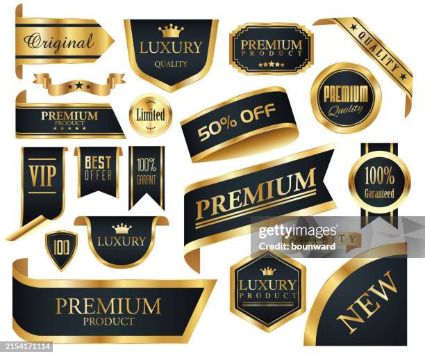 stockillustraties, clipart, cartoons en iconen met gold badges and ribbons - gouden-medaille