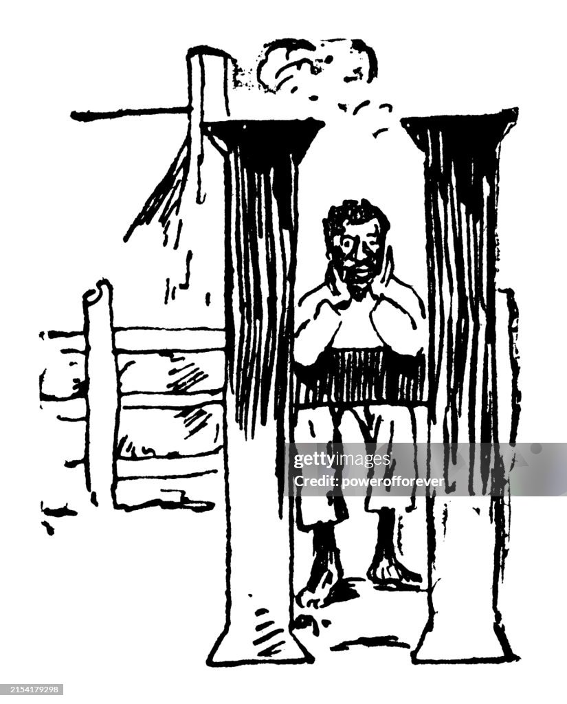 Initial Capital Letter H with Man Leaning on Fence - 19th Century