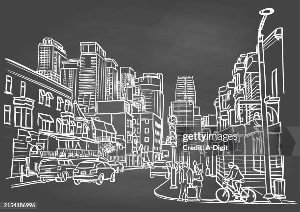 metropolis doodle blackboard - old town stock illustrations