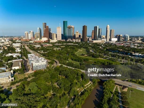 downtown houston, texas aerial view - city park houston stock pictures, royalty-free photos & images