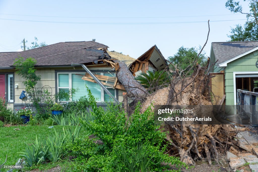 Baum nach Sturm in Houston auf Haus gefallen