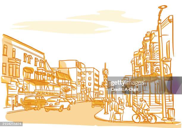 busking or dining oranges - architecture sketch stock illustrations