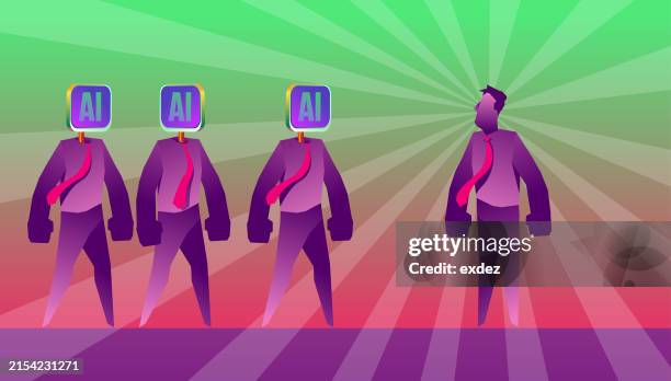 illustrations, cliparts, dessins animés et icônes de l’ia et l’humain travaillent ensemble - lhumain