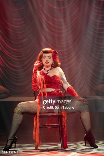Juniper Fox performs during a media preview of "Shimmery Burlesque" at Athenaeum Theatre on May 23, 2024 in Melbourne, Australia.