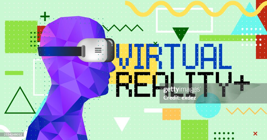 Virtual reality text with VR device wearing guy