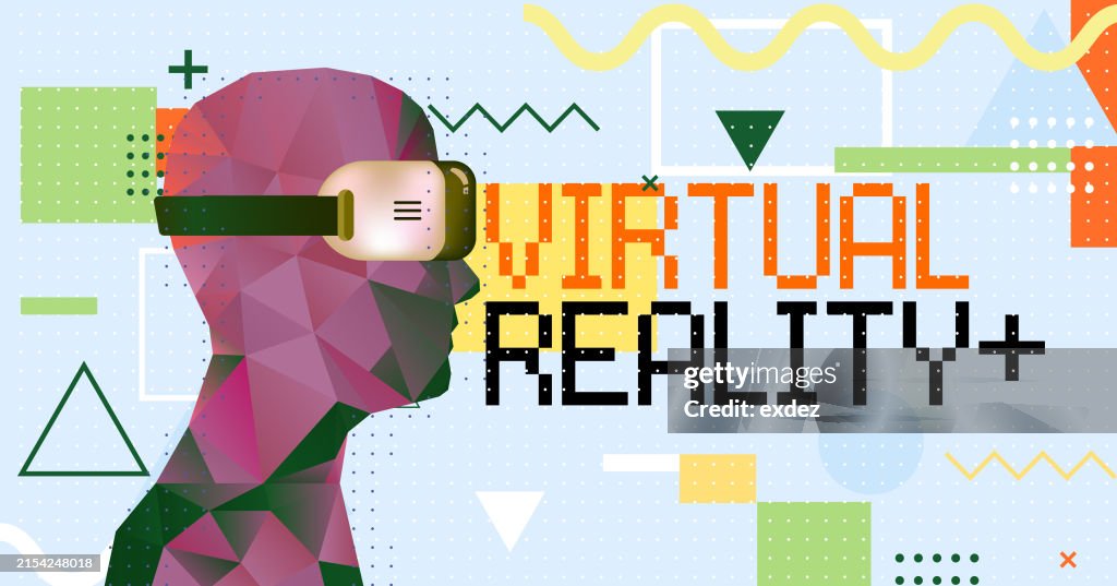 Virtual reality text with VR device wearing guy