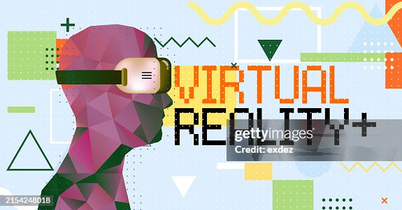 Virtual reality text with VR device wearing guy Virtual reality text with VR device wearing guy