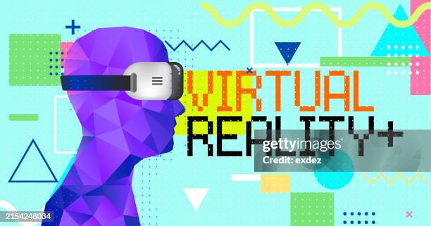 ilustraciones, imágenes clip art, dibujos animados e iconos de stock de texto de realidad virtual con dispositivo vr que usa hombre - punto de vista de cámara corporal