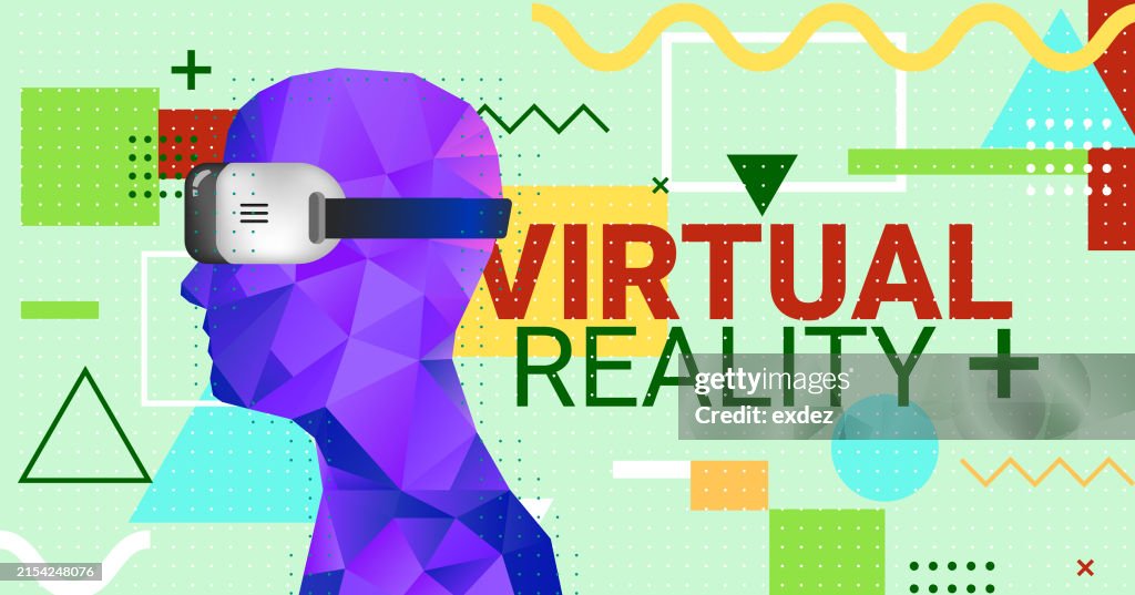 Virtual reality text with VR device wearing guy